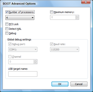 Boot Options dialog box