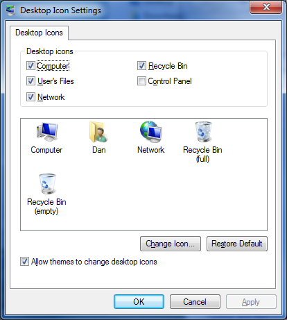 Figure 1. The Desktop Icon Settings dialog box.