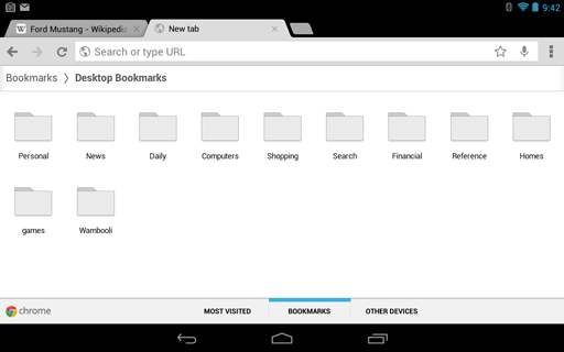 Figure 2. Chrome bookmarks as organized on my Nexus 7 Android tablet.