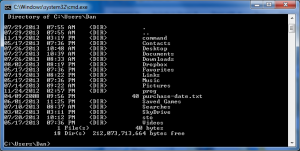 Figure 2. The DOS prompt displays the Music folder.Click to embiggen.