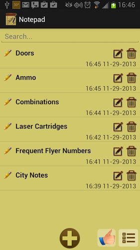 Figure 1. The GO Notepad, into which I've transferred notes from AK Notepad.