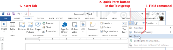 Figure 1. Locating the Fields command.