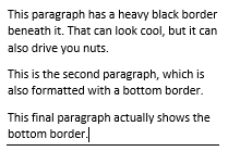 Figure 4. Three paragraphs, each with a bottom border applied, but only the last one shows up.