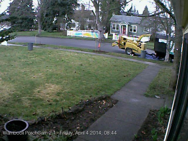 April 4. The tree service is here for annual maintenance.