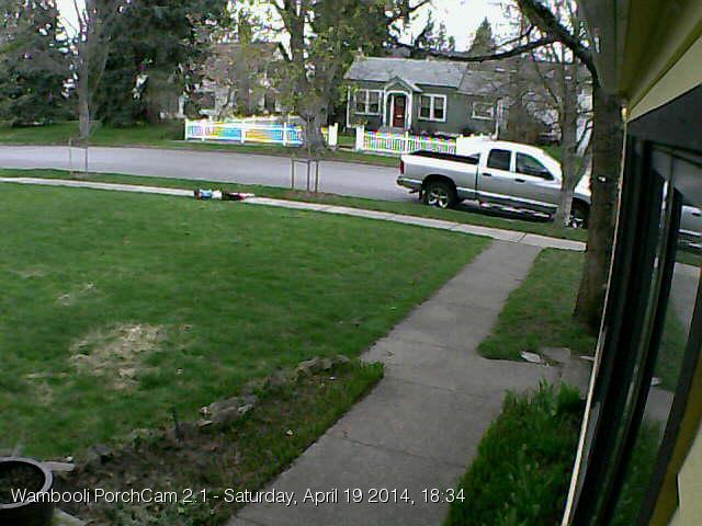 April 19. Some kids are playing near the sidewalk. This is one of the last images snapped by the old PorchCam 2.1.