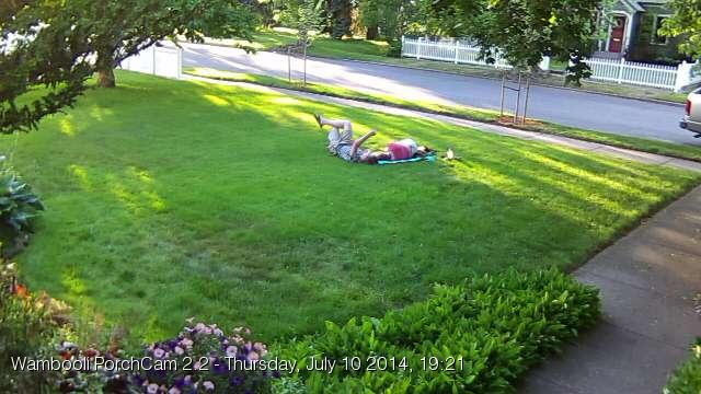 July 10. My son and his girlfriend enjoying my freshly-mowed lawn.