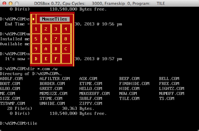 Figure 1. Mouse Tiles running in DOSBox on the Mac.