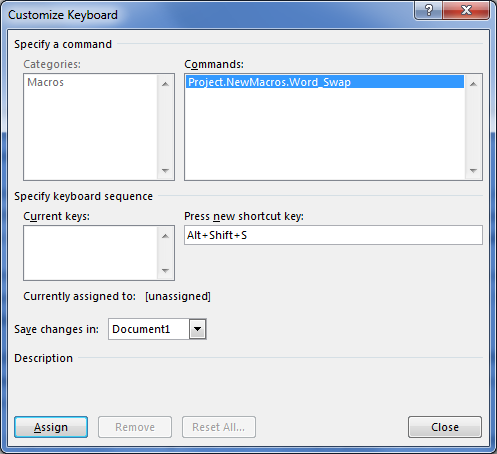 Figure 1. Assign a keyboard shortcut to the macro here.