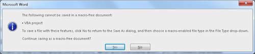 Figure 2. The save file macro warning.