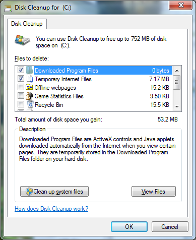 Figure 1. Disk Cleanup lists unworthy files, ready to be eliminated.
