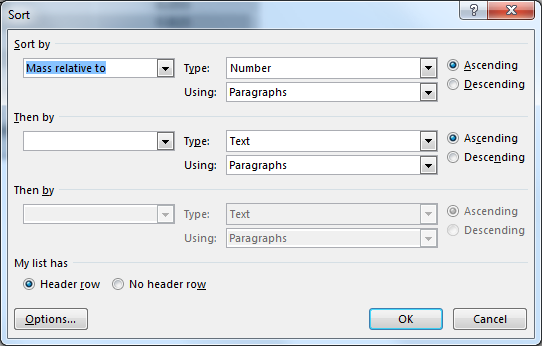 Figure 2. The Sort dialog box.