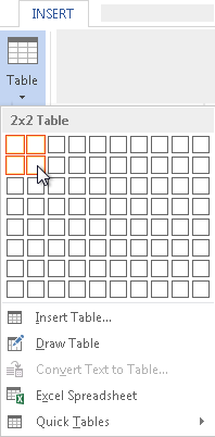 Figure 2. Creating a simple, 2-by-2 table.