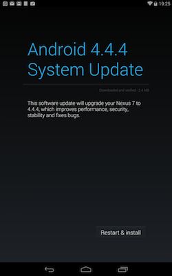 Android 4.4.4 upgrade screen.