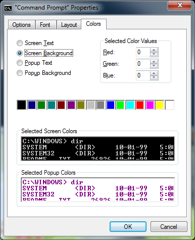 Figure 2. Setting text and background colors.