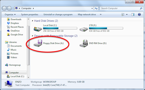 Figure 1. A USB floppy drive is connected to my PC.