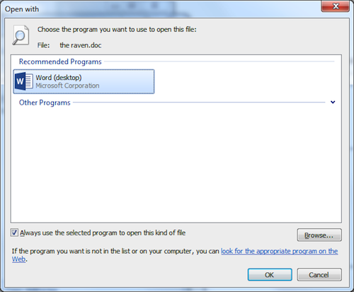 Figure 1. The Open With dialog box.