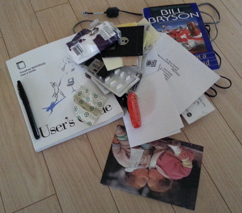 Figure 2. Contents of my old Laptop bag, dumped on the floor.