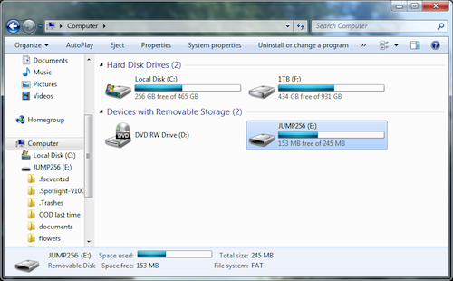 Figure 2. The thumb drive is letter E, which it won't always be.