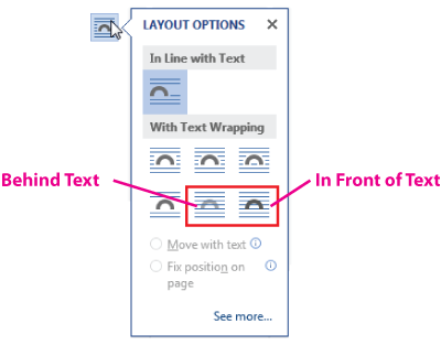 Figure 4. Options for setting the image outside of the text.