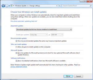 Figure 1. My preferred settings for the Windows Update utility.Click to embiggen.
