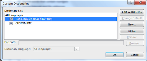 Figure 1. Choose the "default" dictionary, which is the one to which you add new words.