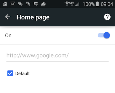 Figure 2. Setting the home page for the Chrome web browser app.