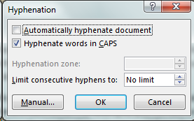 Figure 2. The Hyphenation dialog box.