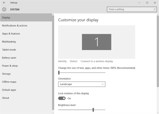 Figure 2. A typical Settings app screen, with more categories on the left and details on the right.