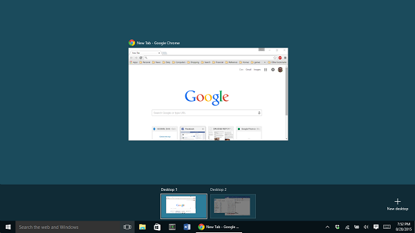 Figure 2. Task View showing two desktops in action.
