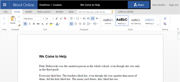 Figure 1. Microsoft Word on the cloud, as seen on a web page.