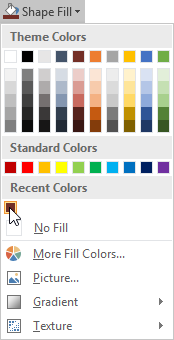 Figure 2. Any custom colors you create appear below the Recent Colors heading in the Shape Fill menu.