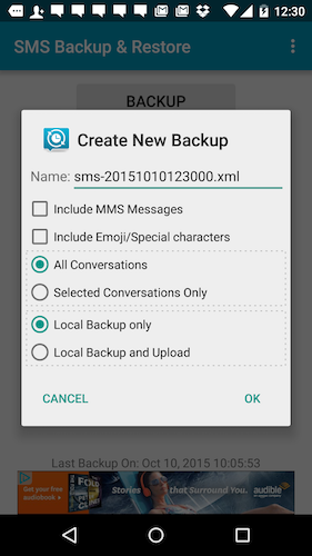 Figure 1. The SMS Backup & Restore app.