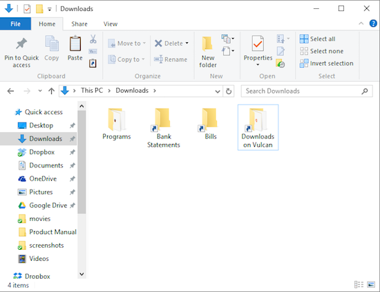 Figure 1. My Downloads folder has shortcuts to other folders, to help keep my downloads organized.