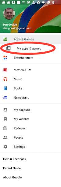 Figure 2. The navigation drawer in the new Play Store app.