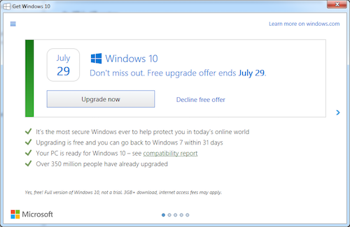 Figure 2. What could be perhaps the final Get Windows 10 update nag nag nag.