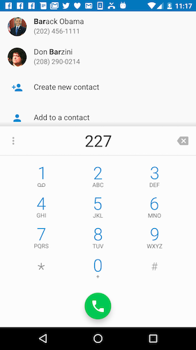 Figure 1. "Dialing" a contact's name on the Phone app's dialpad.