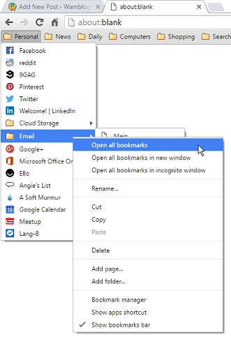 Figure 1. Opening all the bookmarks in a submenu.