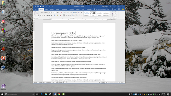 Figure 1. The way I prefer to use Word, the window floating in the middle of the desktop.