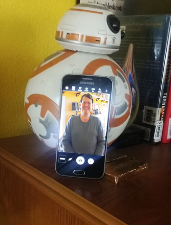 Figure 3. BB-8 helps me prop-up my phone for a timed self-shot.